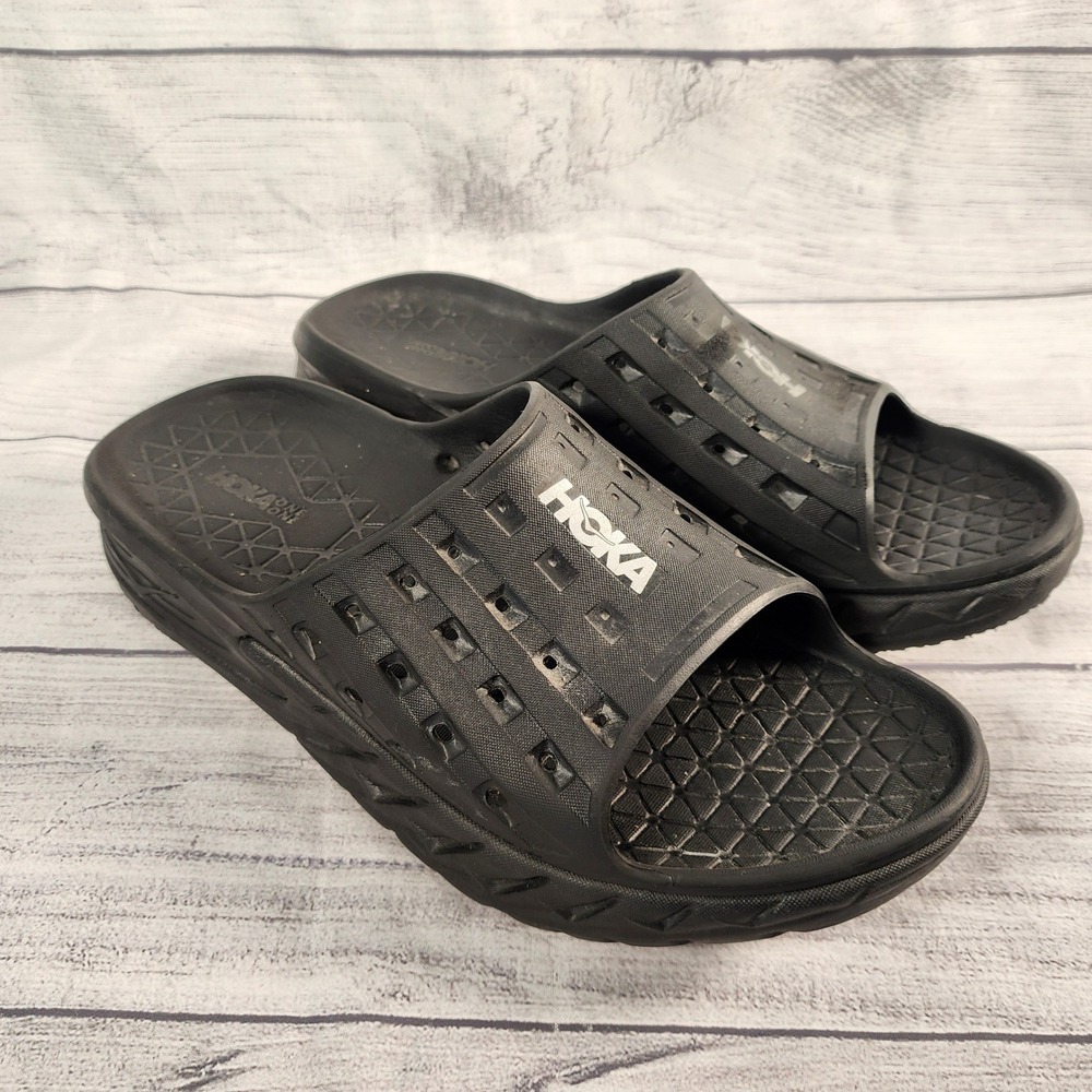 Hoka One One Ora Recovery Slide Mens 12 Black Comfort Sandals Slip On 1099673
